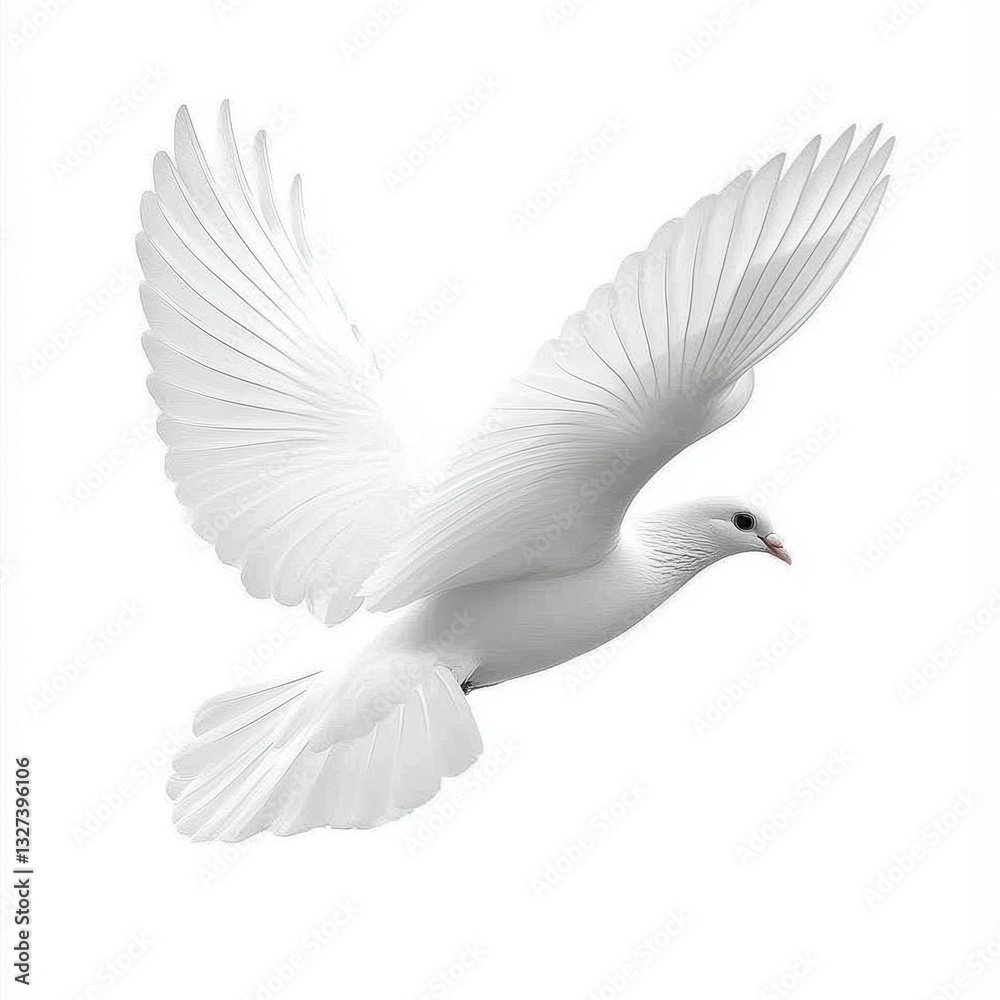 Obraz premium White Pigeon in Flight Against White Background