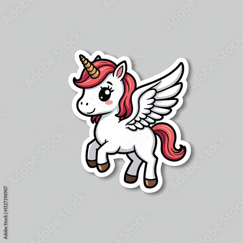 Cute Cartoon Unicorn with Wings and Pink Mane, Adorable Fantasy Animal