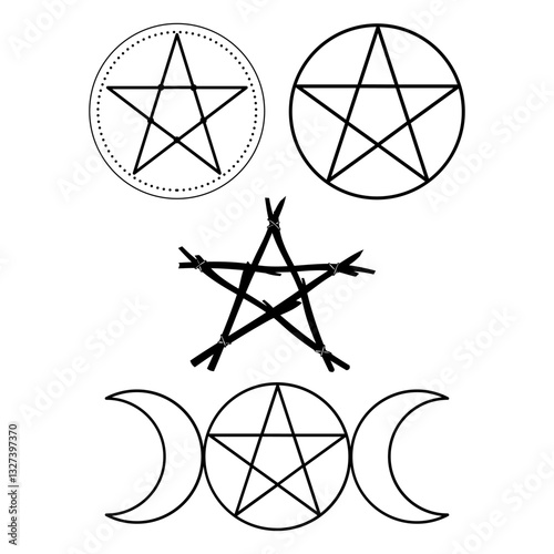 Symbols of mysticism and magic featuring pentagrams and crescent moons in a captivating design