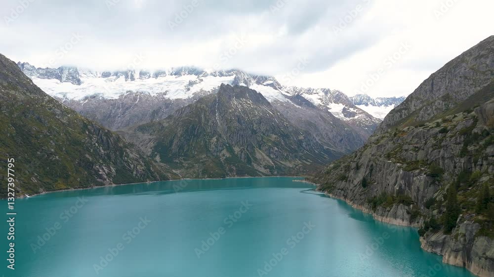 Aerial drone view of Goscheneralpsee, Rhonestock and glacier, Switzerland Aerial drone view of Goscheneralpsee, Rhonestock and glacier, Switzerland