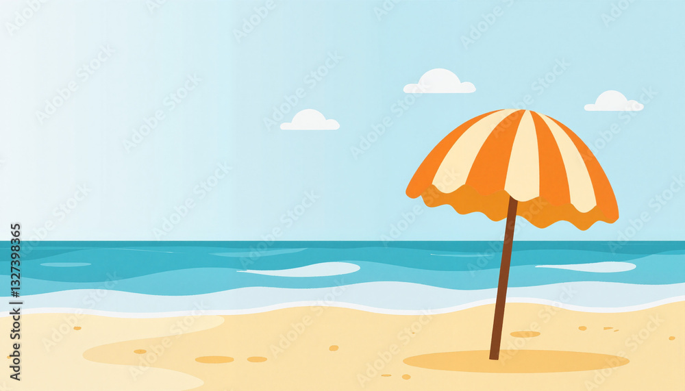 Colorful beach umbrella in sunny seaside setting, summer relaxation, copy space Colorful beach umbrella in sunny seaside setting, summer relaxation, copy space