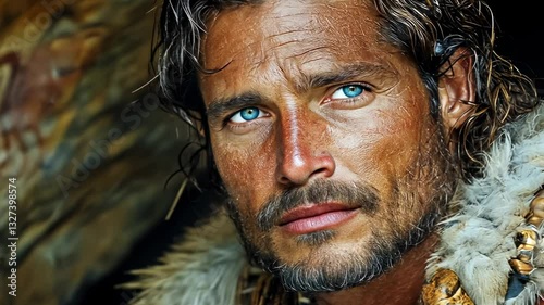 ancient man in cave, neanderthal, cro-magnon, homo sapiens, prehistoric times, stone age, guy, caveman, hunter, warrior, mountains, life of primitive people