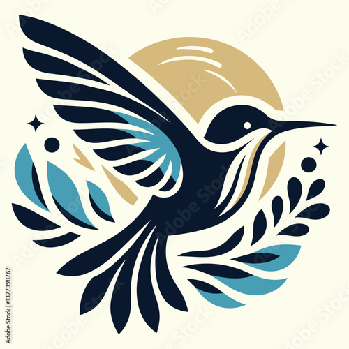 Abstract Hummingbird Vector Logo with Stylish Wings