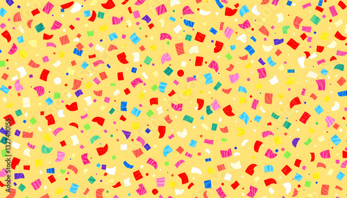 Colorful confetti seamless background, hand-drawn digital illustration. White tone