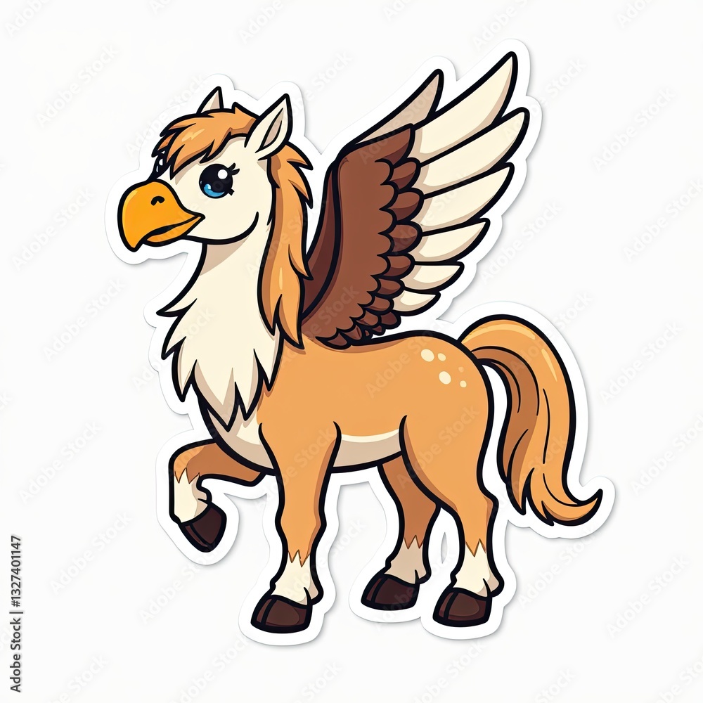 Fototapeta premium This charming cartoon gryphon character features a playful expression and whimsical design, perfect for children's books, animations, or fun decorations.