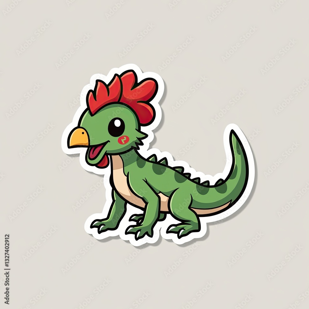 Fototapeta premium A cute cartoon rooster, a funny farm bird with a happy smile, waving its tail