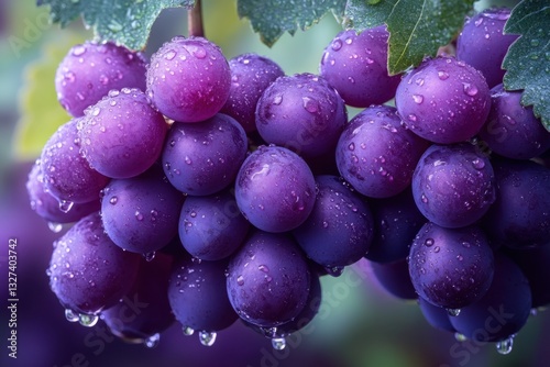 Wallpaper Mural Wet purple grapes hanging from a vine glistening with water droplets fresh and inviting Torontodigital.ca