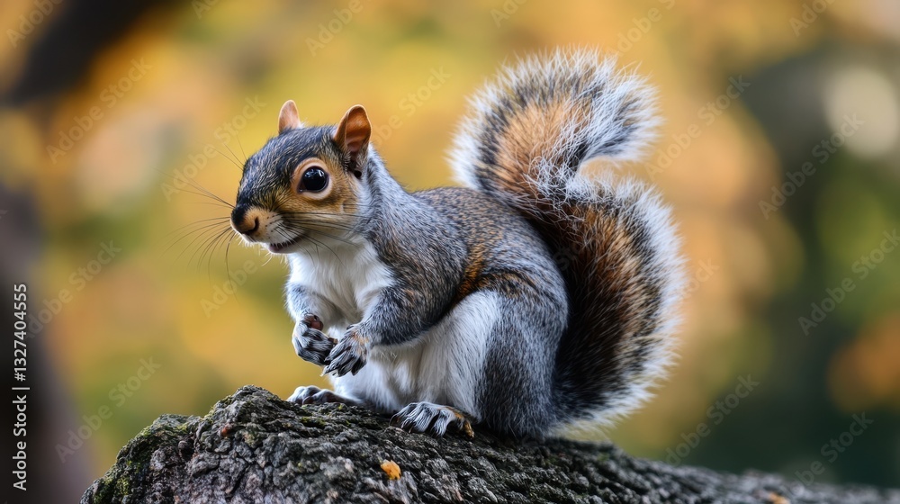Eastern Gray Squirrel Close-Up with Golden Autumn Background Eastern Gray Squirrel Close-Up with Golden Autumn Background