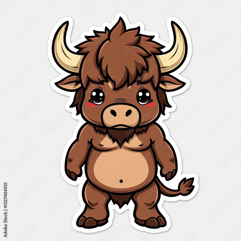 Fototapeta premium Cute Cartoon Character of a Brown Bull with a Playful Expression