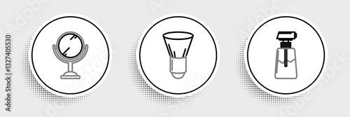 Set line Cream or lotion cosmetic tube, Hand mirror and Shaving brush icon. Vector