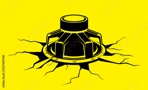 Creative audio speaker vector illustration. Powerful audio speaker crack flor to which it is attached. Power of audio system. Car audio system. Electronic music. Music festivals.
