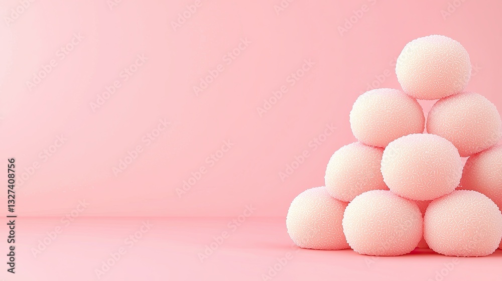 Fototapeta premium Handcrafted Durian-Based Desserts and Snacks of durian mochi bites, soft and chewy with a pastel glow, symbolizing handcrafted perfection, Durian Product Traditional.