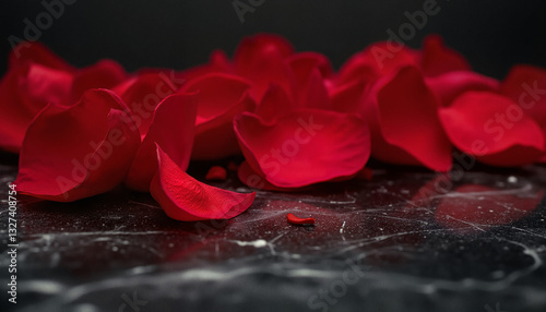 Obraz na płótnie Red rose petals scattered on dark surface symbolizing remembrance for World AIDS Day
w salonie