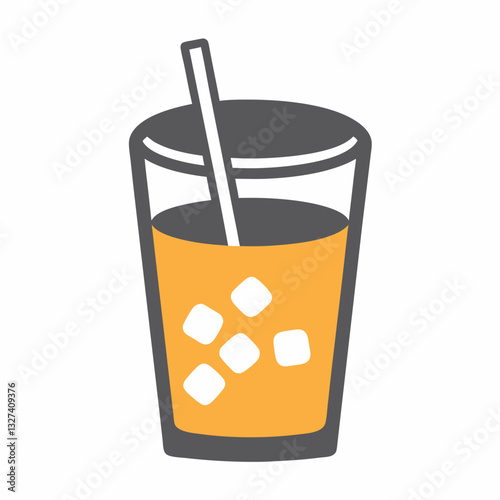 Glass of iced orange drink with straw