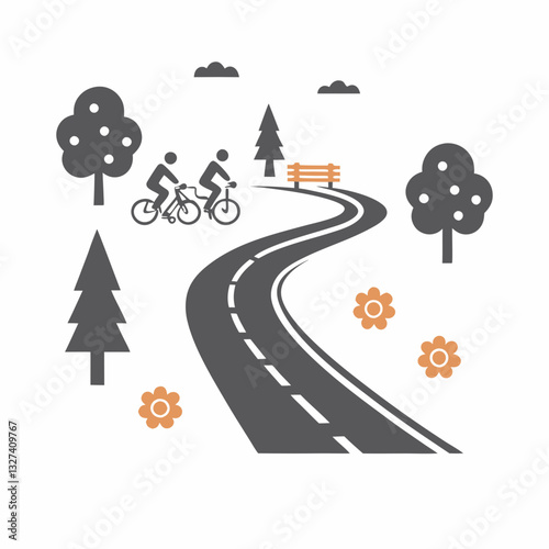  Bicycle riders on a winding road in nature