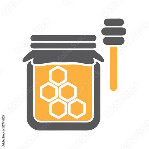 Honey jar with honey dipper and hexagonal patterns