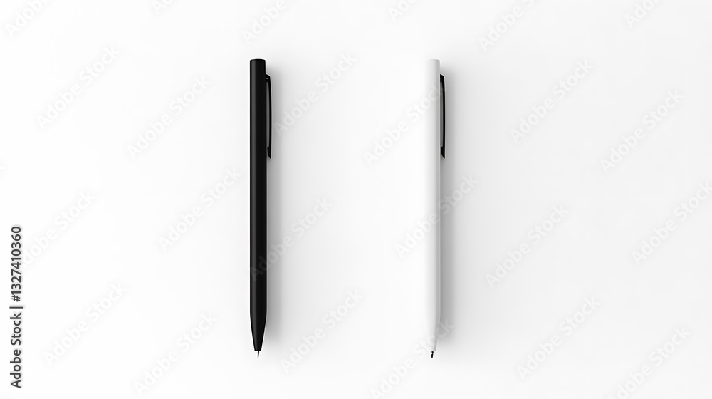 Black and white pens on a white background Black and white pens on a white background
