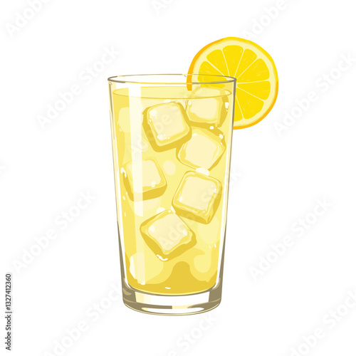 Losing weight. Lemon water refreshing illustration with ice cubes, healthy beverage