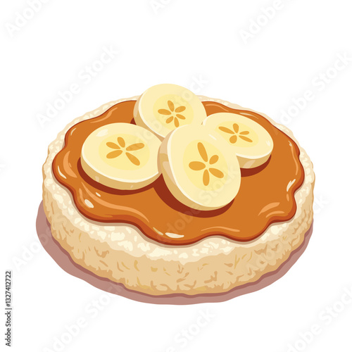 Losing weight. Rice cake topped with peanut butter and banana slices, energy boost