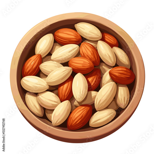 Losing weight. Nuts in wooden bowl illustrating healthy fats source, nutrition concept