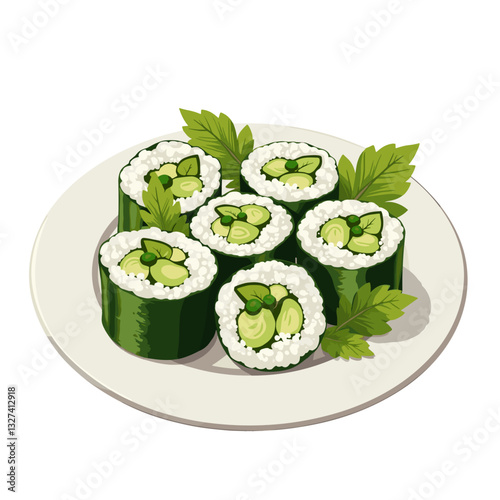 Losing weight. Sushi rolls vibrant illustration displaying cucumber-based delights, healthy eating