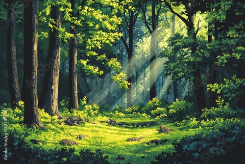 Sunshine beams in the forest