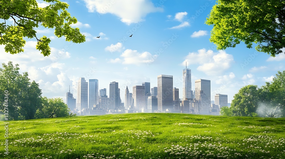 Obraz premium A city skyline with green spaces and clean air on Earth Day.