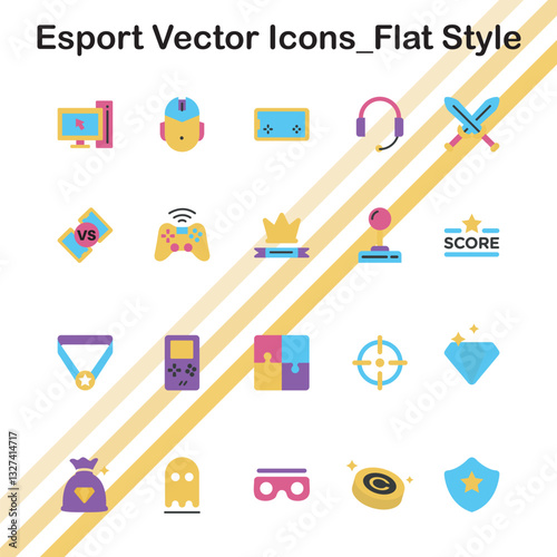 A collection of flat icons for esports and gaming.