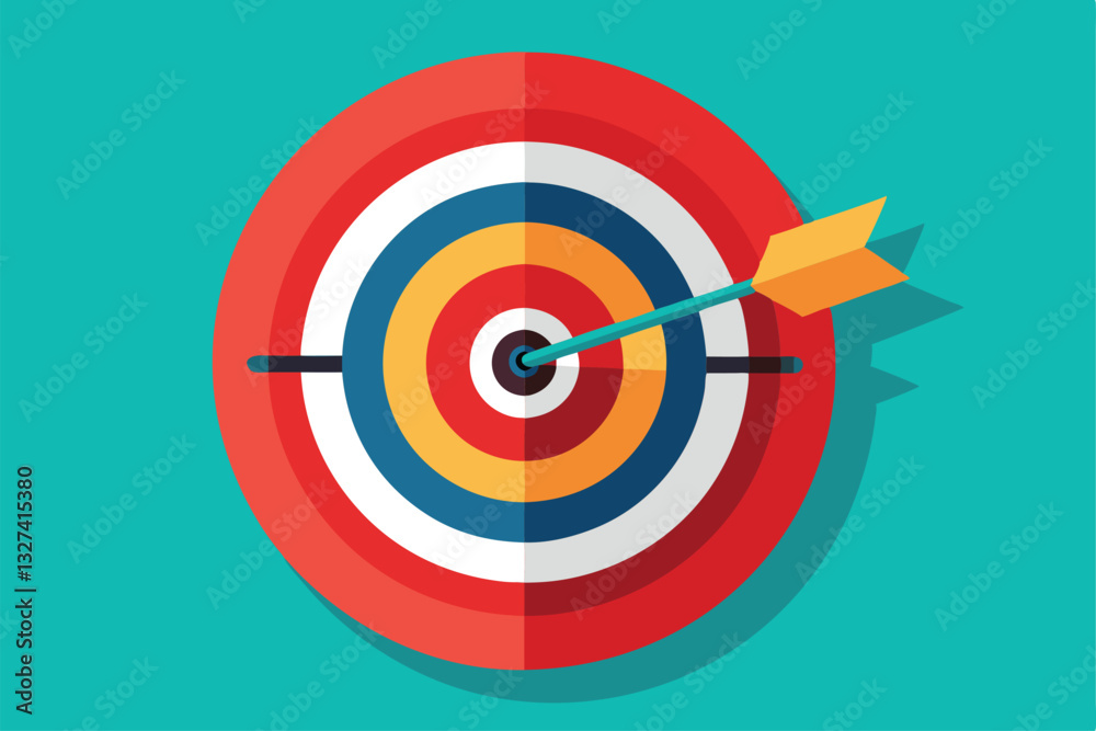 An arrow strikes the center of a vibrant target, showcasing precision and focus in a creative setting, Target Customizable Semi Flat Illustration An arrow strikes the center of a vibrant target, showcasing precision and focus in a creative setting, Target Customizable Semi Flat Illustration