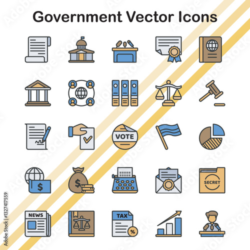 A set of vector icons representing government and public services.