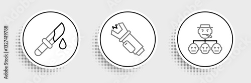 Set line Mafia, Bloody knife and Police electric shocker icon. Vector