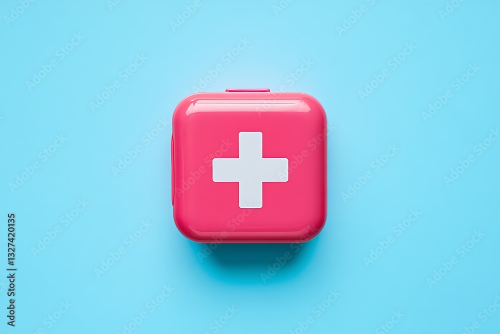 Obraz premium Small red aid box with white cross mark simple pop art look urgent health gear vital for quick medical help sleek style life-saving items image stands for 