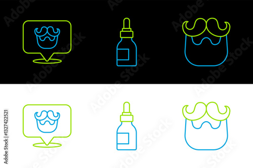 Set line Mustache and beard, Barbershop and Oil bottle icon. Vector