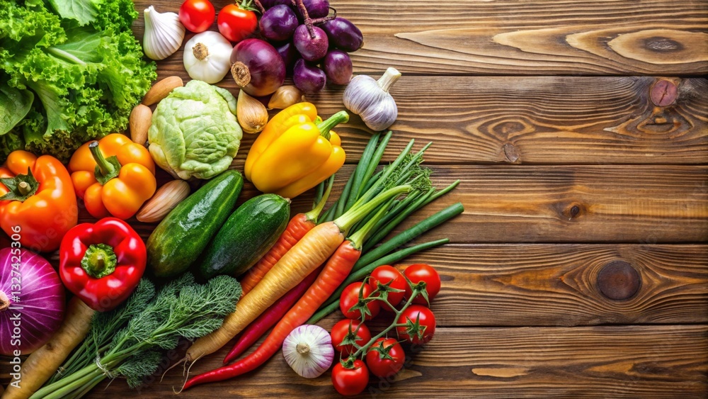 Healthy vegetable on wooden table, marble table on Top view.