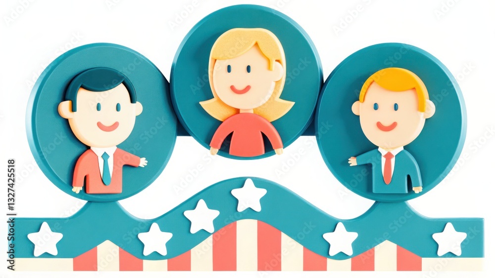 Smiling Cartoon Figures in Teal Circles on a Starry Base Smiling Cartoon Figures in Teal Circles on a Starry Base