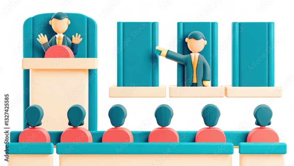 Stylized 3D Render of a Presentation Speaker Addressing an Audience Stylized 3D Render of a Presentation Speaker Addressing an Audience