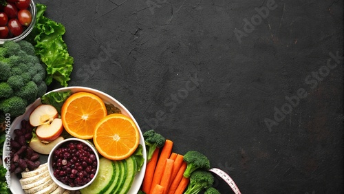 Obraz na płótnie Healthy vegetable on wooden table, marble table on Top view. w salonie