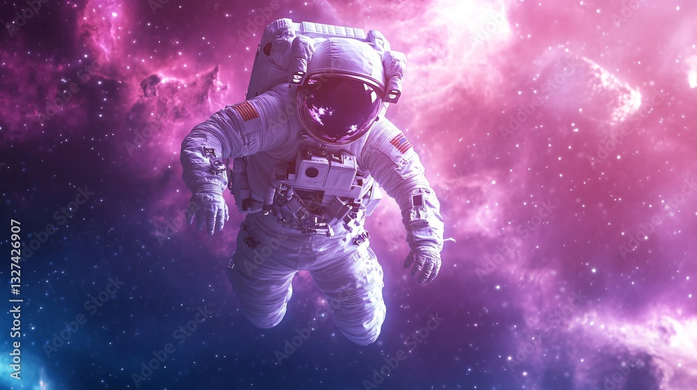 Cosmic explorer in vibrant nebula, futuristic astronaut floating in colorful space, adventure and discovery theme, copy-space available. Cosmic explorer in vibrant nebula, futuristic astronaut floating in colorful space, adventure and discovery theme, copy-space available.