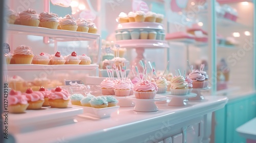 Wallpaper Mural Cupcakes Displayed with Pink Frosting at a Dessert Shop Counter Torontodigital.ca