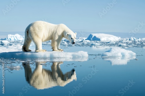 Wallpaper Mural Eisbär auf einer Eisscholle, Spiegelung im Wasser, arktische Landschaft, ruhige Atmosphäre
Polar bear on an ice floe, reflection in the water, Arctic landscape, calm atmosphere Torontodigital.ca