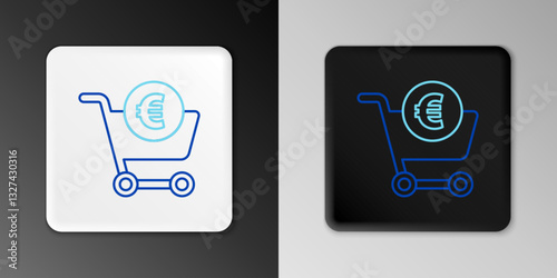 Line Shopping cart and euro symbol icon isolated on grey background. Online buying concept. Delivery service. Shopping cart. Colorful outline concept. Vector