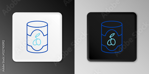 Line Olives in can icon isolated on grey background. Concept of canned food. Colorful outline concept. Vector