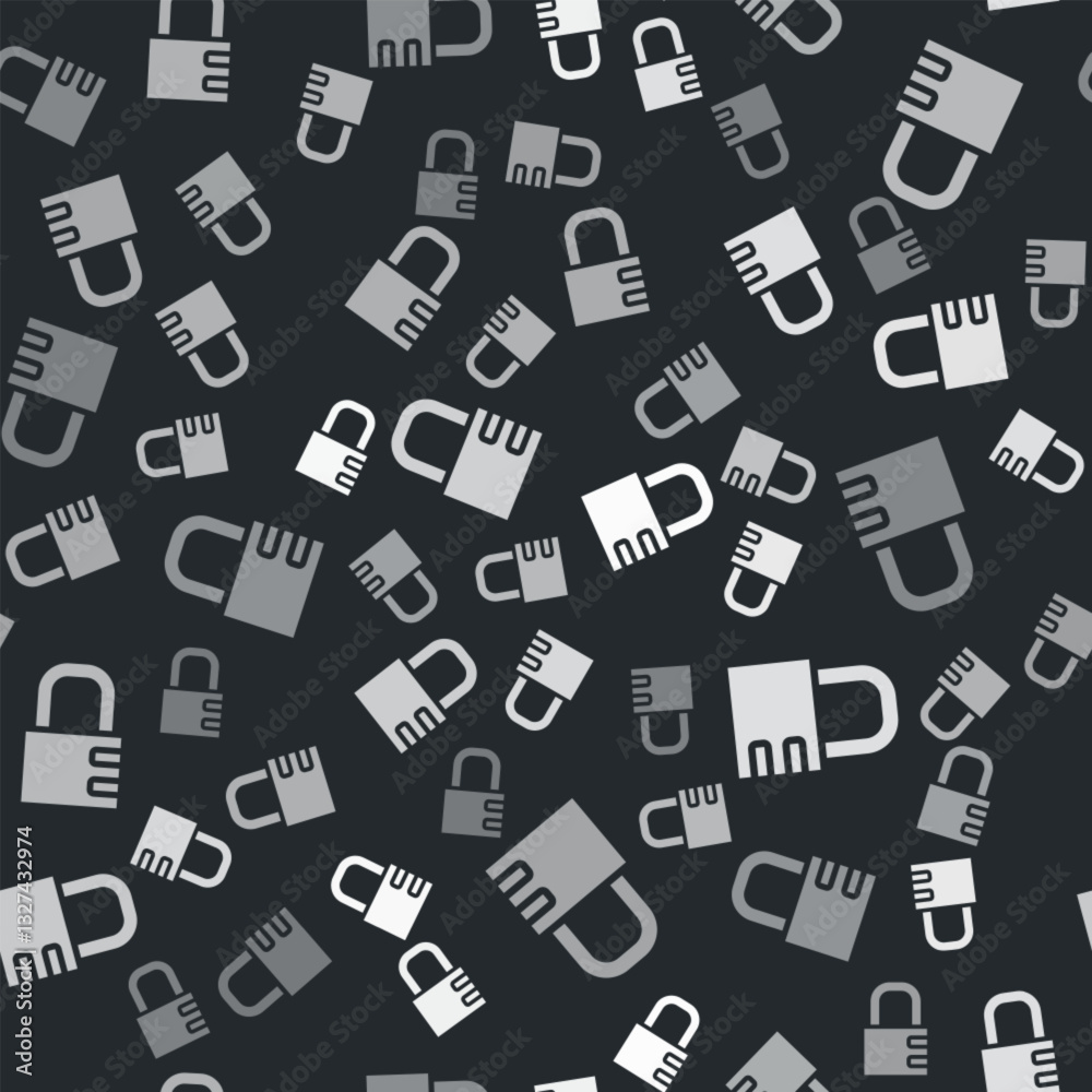 Grey Safe combination lock icon isolated seamless pattern on black background. Combination padlock. Security, safety, protection, password, privacy. Vector Grey Safe combination lock icon isolated seamless pattern on black background. Combination padlock. Security, safety, protection, password, privacy. Vector