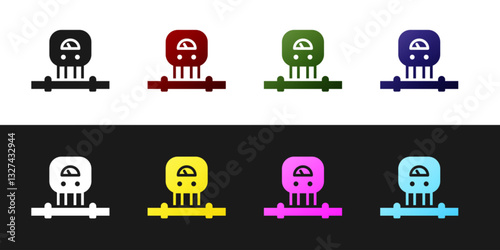 Set Smart sensor system icon isolated on black and white background. Internet of things concept with wireless connection. Vector