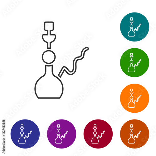 Black line Hookah icon isolated on white background. Set icons in color circle buttons. Vector