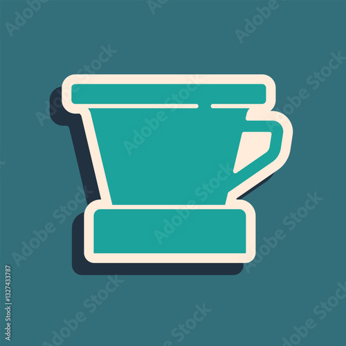 Green V60 coffee maker icon isolated on green background. Long shadow style. Vector