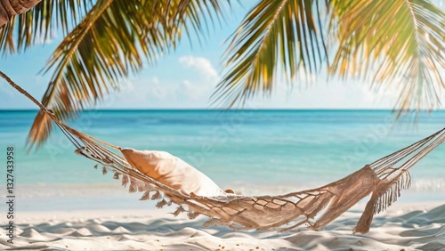 Hammock and Cocktail on a Sunny Ocean Shore Illustration for World Laziness Day and World Cocktail Day