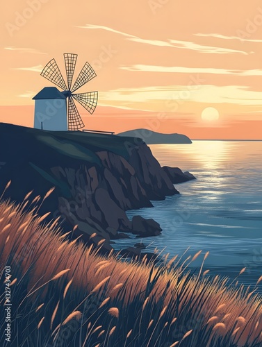 Windmill silhouette in the sunset glow