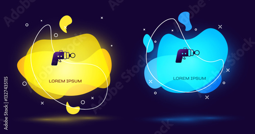 Black Ray gun icon isolated on black background. Laser weapon. Space blaster. Abstract banner with liquid shapes. Vector
