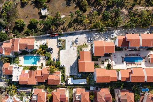 Aerial view with caribbean city photo
